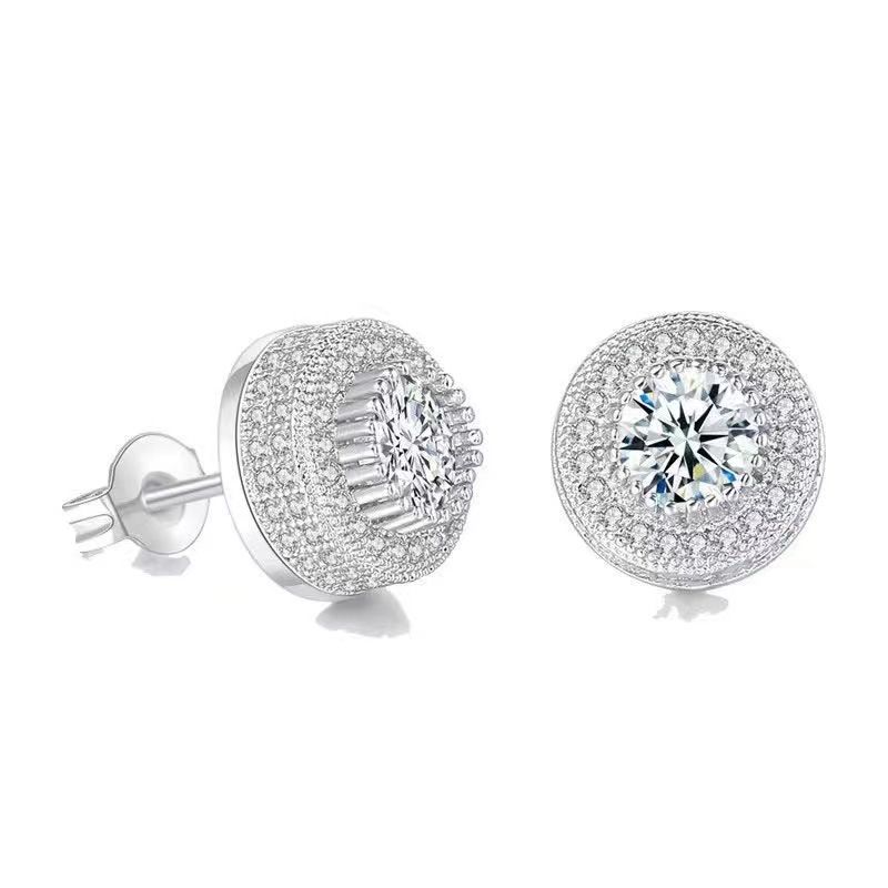 Earrings for men's hip-hop, round, full diamond, zircon earrings, trendy, niche, luxurious, and high-end earrings_ipsvogv.com