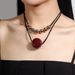 Multi Layer Cinnabar Exaggerated Large Round Pendant Retro Clavicle Chain Necklace Personality Atmospheric Jewelry Female_ipsvogv.com