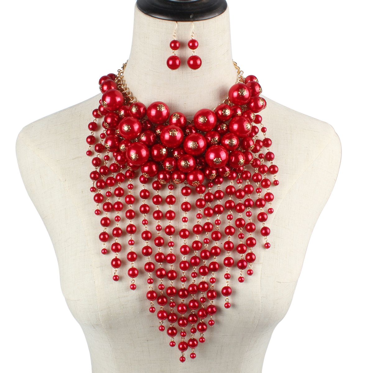 Exaggerated jewelry necklace, multi-layer clothing, pearl tassel statement 9040_ipsvogv.com