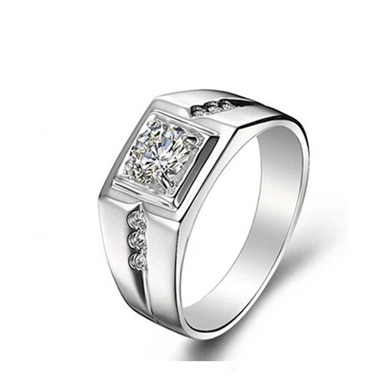 Jewelry Alloy Silver Plated Diamond Inlaid Men's Domineering Trendy Wedding Ring, Birthday Gift_ipsvogv.com