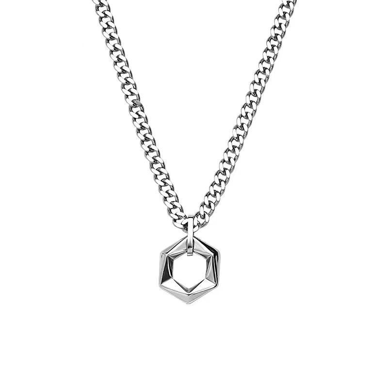 Simple style pendant men's niche hip hop titanium steel hexagonal matrix necklace versatile fashion jewelry women_ipsvogv.com