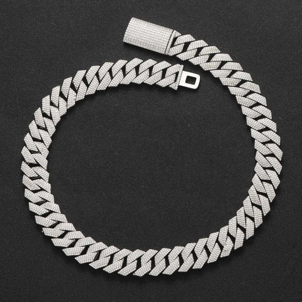 Meisa New Hip Hop 18MM Four Row Zircon Diamond Cuban Chain Personality Trend Necklace Men's Micro Inlaid Hip Hop Chain_ipsvogv.com