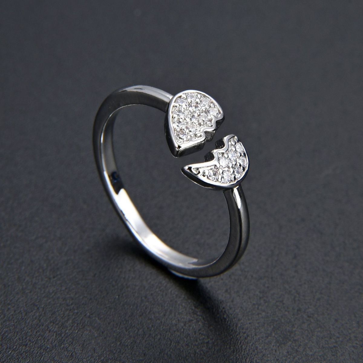 Unisex Version Of Foreign Trade Ins Style Diamond Zircon Heartbroken Ring Opening Adjustable Female Index Finger Ring Simple Niche_ipsvogv.com