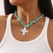 11752 Irregular Western Cowboy Style Natural Stone Turquoise Cross Necklace_ipsvogv.com