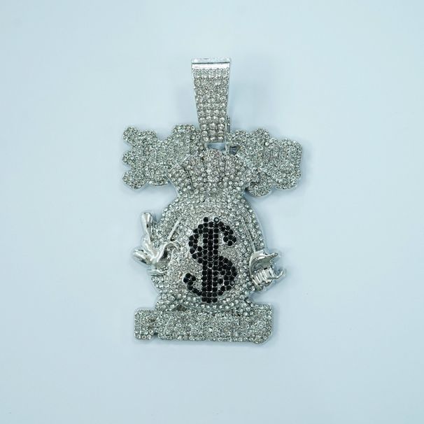 New Hip Hop Full Diamond Cartoon Money Bag Alloy Pendant Trendy Personality Exaggerated Men's Necklace_ipsvogv.com
