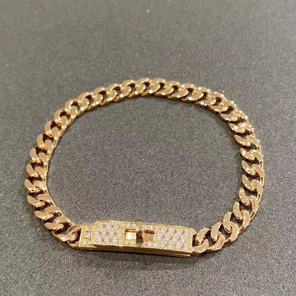 Light Luxury Precision Edition H Pig Nose Full Set Bracelet Women V Thick Plated Rose Gold Cuban Chain Fashion Style_ipsvogv.com