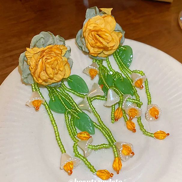 Women’s Jewelry Set Fashion Super New Gentle And Elegant Temperament Chiffon Flower Beaded Tassel Earrings Summer Niche Design Handmade Earrings_ipsvogv.com