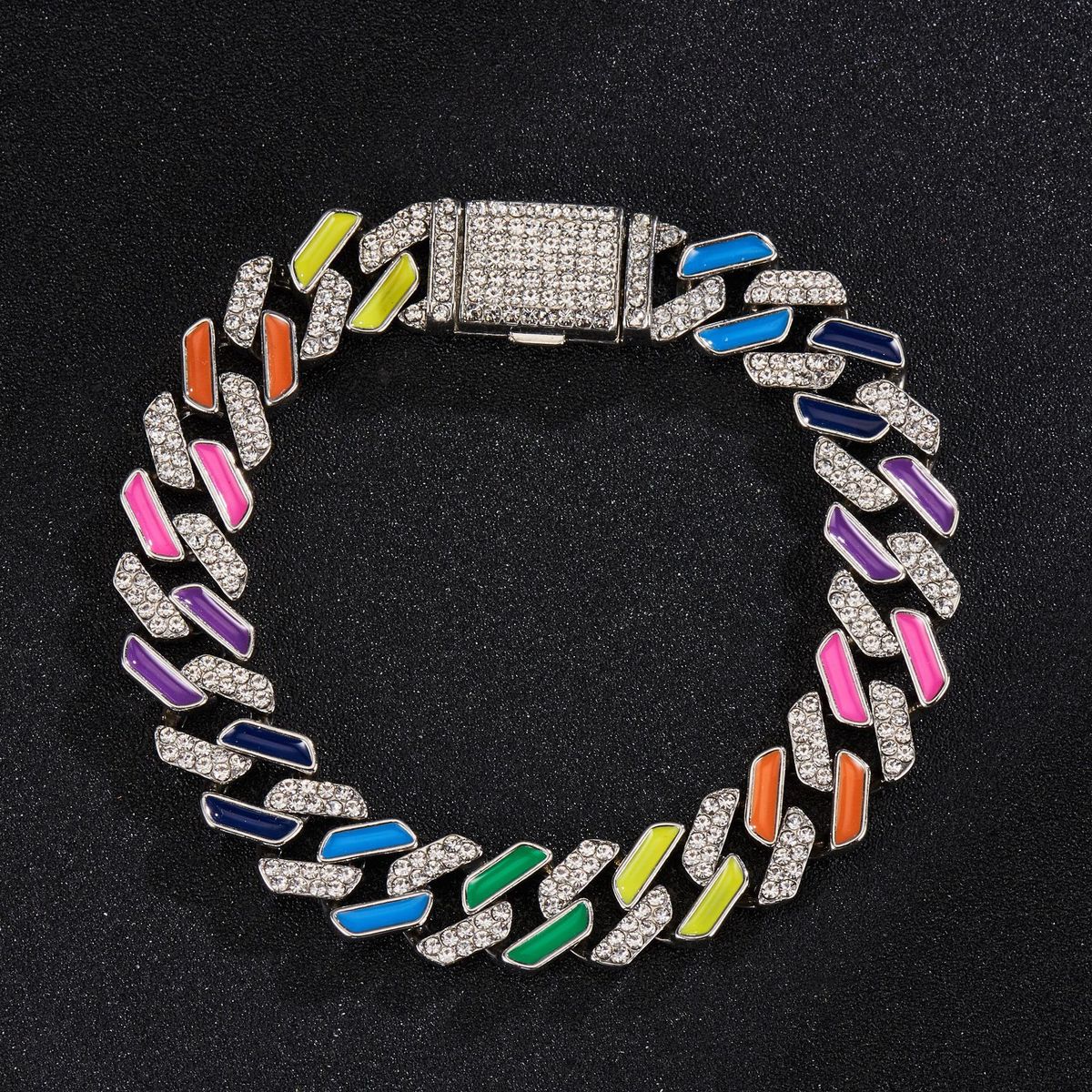 New hip hop mixed color Cuban chain alloy men's accessories personality hip hop style necklace summer matching_ipsvogv.com