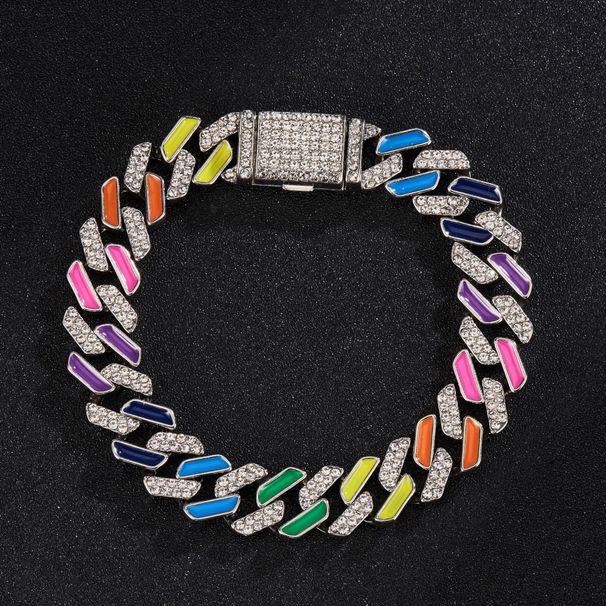 New hip hop mixed color Cuban chain alloy men's accessories personality hip hop style necklace summer matching_ipsvogv.com