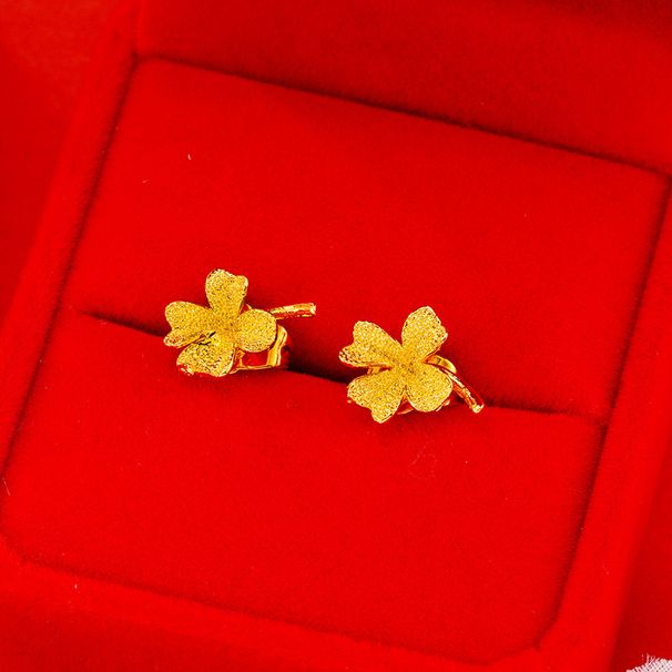Ethnic Style Fashion Copper Plated Real Flower With Simple Rose Vietnamese Sand Gold Earrings For Women_ipsvogv.com