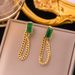 Chain Zircon Double Chain Stacked Simple Green Square Bracelet Necklace Earring Set For Women_ipsvogv.com