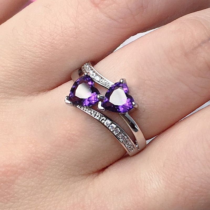 Women's Zircon Double Heart Plating Platinum Copper Ring Headpiece_ipsvogv.com