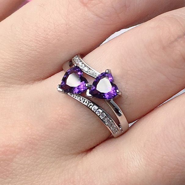 Women's Zircon Double Heart Plating Platinum Copper Ring Headpiece_ipsvogv.com