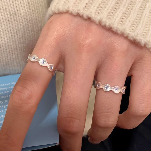 Ins Niche Design Blue Diamond Starry Wave Pure Silver Brushed With Light Luxury And High-end Feel Index Finger Ring For_ipsvogv.com
