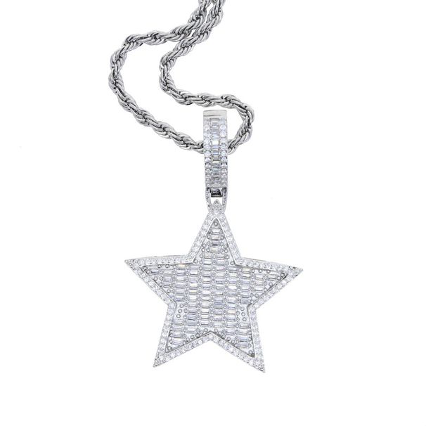 Men's Jewelry Hip Hop New Five Pointed Star Pendant Copper Inlaid Zircon Full Diamond Pendant Necklace Fashion Trend_ipsvogv.com