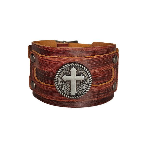 Trendy Punk Cross Wide Men's Genuine Leather Bracelet Hot Sale Item_ipsvogv.com