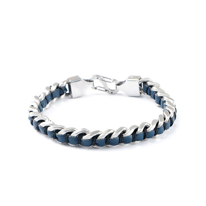 New Ultra-fine Fiber Leather Woven Stainless Steel Men's Bracelet Fashionable Personality Cuban Chain_ipsvogv.com