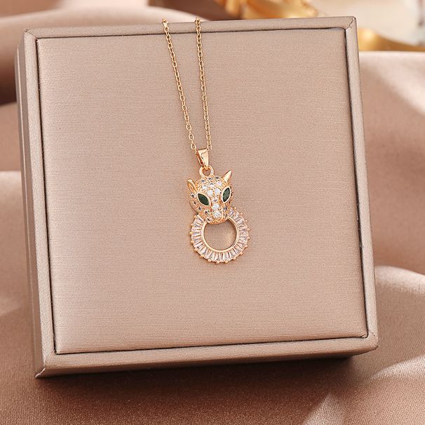 Micro Inlaid Zircon Pendant, Titanium Steel Necklace, Women's Personality, Light Luxury Leopard Accessories, Collarbone_ipsvogv.com