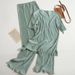 Women's Clothing new style temperament round neck T shirt top high waist split wide leg pants two piece suit_ipsvogv.com