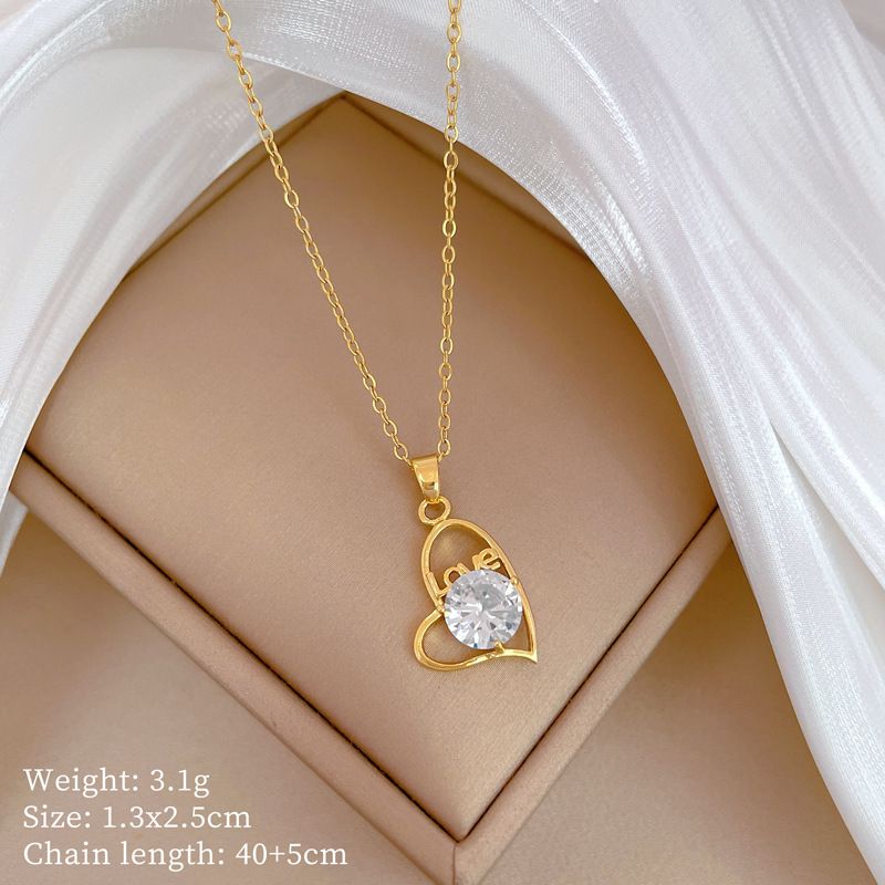 】 Love 【 Thread Empty Zircon Light Luxury Charm Gorgeous Full Diamond Necklace Women's Versatile Clavicle Titanium Steel 【 】_ipsvogv.com