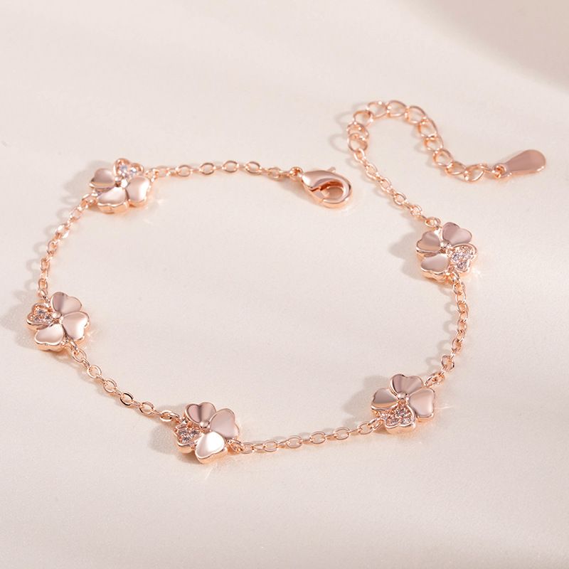 Women's Jewelry Four Leaf Clover Five Flower Bracelet Ins Niche Simple Rose Gold Flower Bracelet Couple Hand Jewelry_ipsvogv.com
