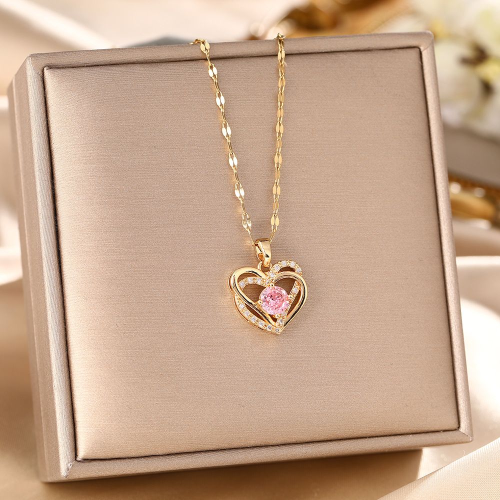 Korean Version Titanium Steel With Zircon Heart Pendant For Women, High-end And Niche, Light Luxury Collarbone Necklace_ipsvogv.com