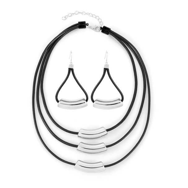 Jewelry Cylindrical Black Rope Necklace Set Personality Simple Three Layer Clavicle Chain Jewelry_ipsvogv.com