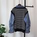 Women's Clothing Contrast color striped stitching denim sweater tops autumn and winter new Korean loose casual sweater pullover for women_ipsvogv.com