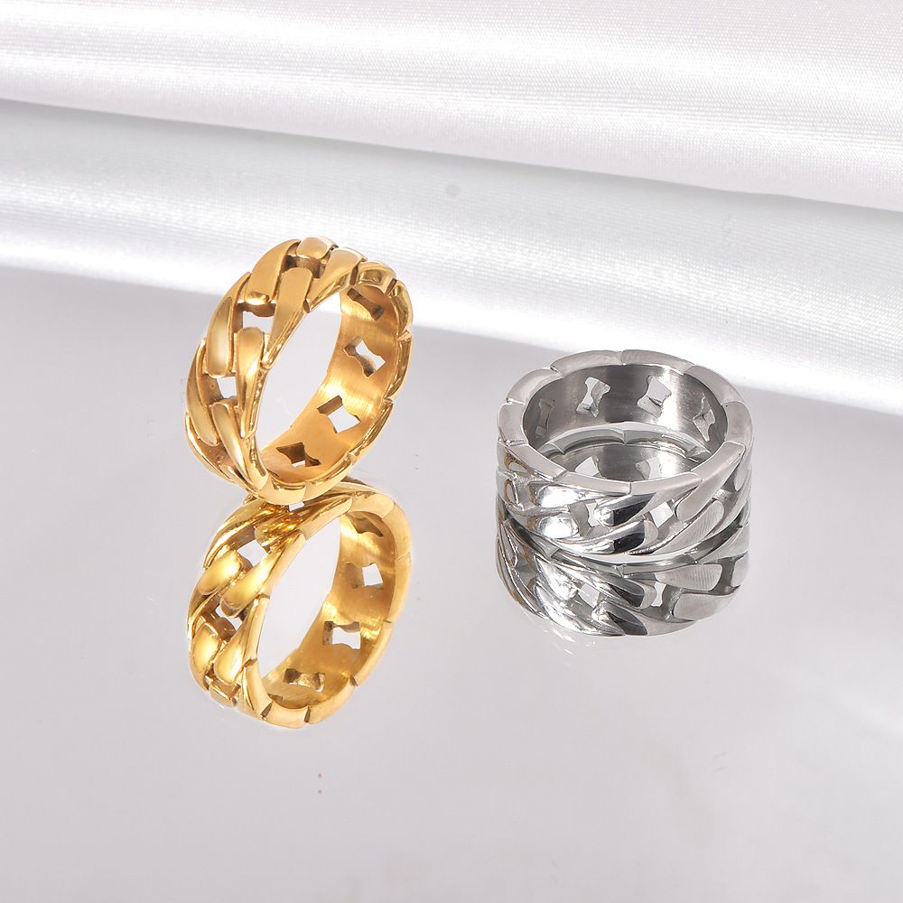 Trendy Titanium Steel Woven Cuban Chain Ring, Trendy Men's And Women's Neutral Cool Style Handmade Jewelry_ipsvogv.com