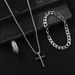 Hip hop Cuban chain cross necklace bracelet ring 3 piece set_ipsvogv.com