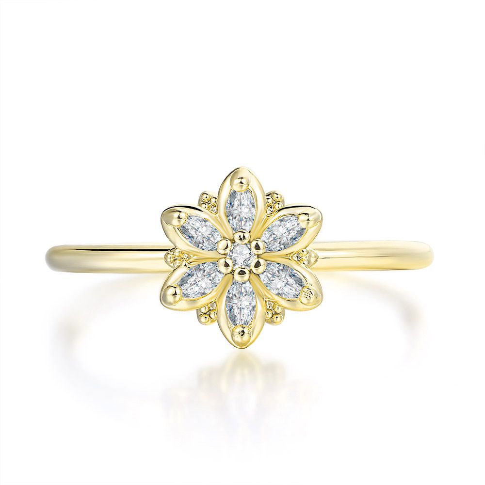 Fresh diamond zircon flower thin ring female real gold plated hand jewelry_ipsvogv.com
