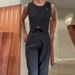 Women's Clothing solid color round neck button top temperament straight pants suit_ipsvogv.com