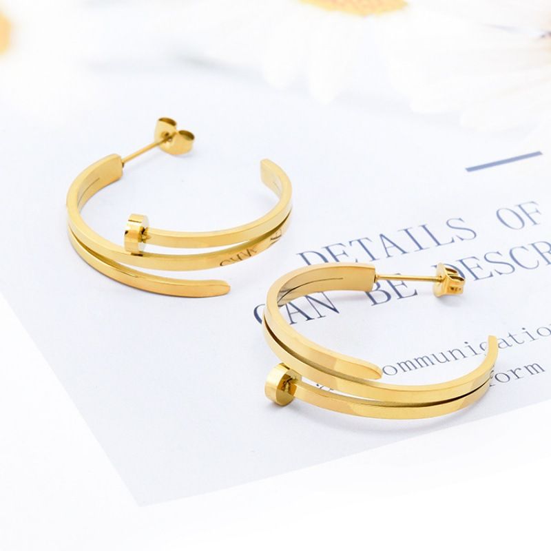 Unisex Creative irregular gold titanium steel earrings, anti allergic, non fading earrings, simple and fashionable temperament spiral earrings_ipsvogv.com