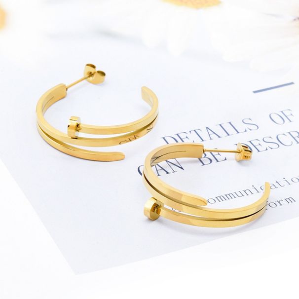 Unisex Creative irregular gold titanium steel earrings, anti allergic, non fading earrings, simple and fashionable temperament spiral earrings_ipsvogv.com