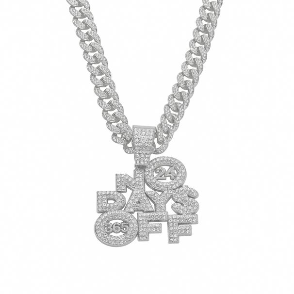 Wind exaggeration full diamond letter pendant necklace jewelry trend men's Cuban bone chain accessories_ipsvogv.com