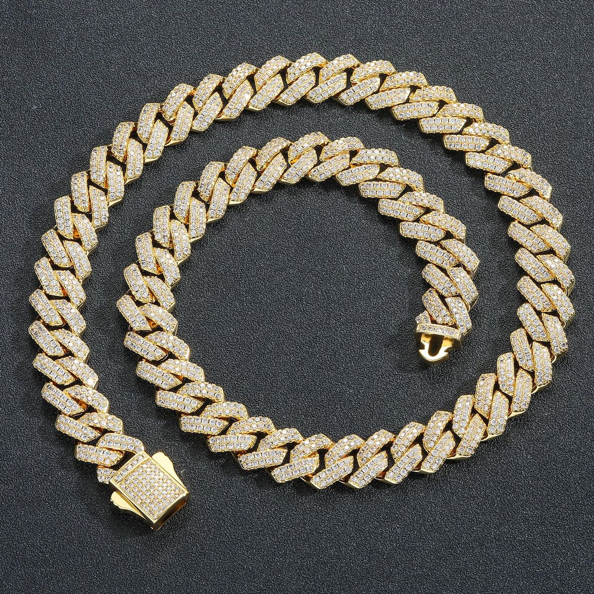 Unisex Men's Hip Hop Bar Cuban Spring Buckle Hiphop Copper Inlaid Zircon 13mm Diamond Cuban Chain Hip Hop Necklace_ipsvogv.com