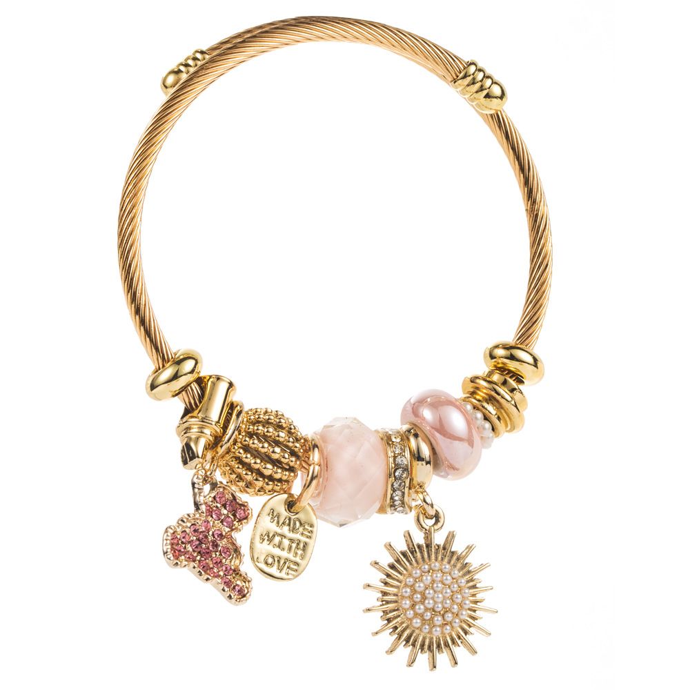 DIY Panjiaduola Stainless Steel Beaded Fashion Bear Sun Diamond Pendant Adjustable Bracelet_ipsvogv.com
