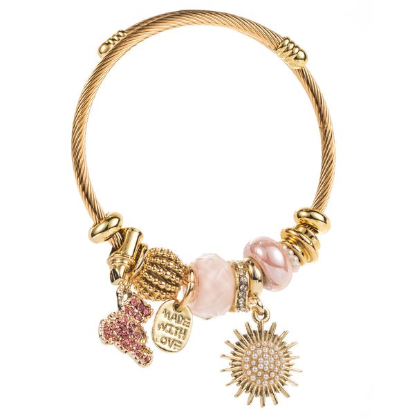 DIY Panjiaduola Stainless Steel Beaded Fashion Bear Sun Diamond Pendant Adjustable Bracelet_ipsvogv.com