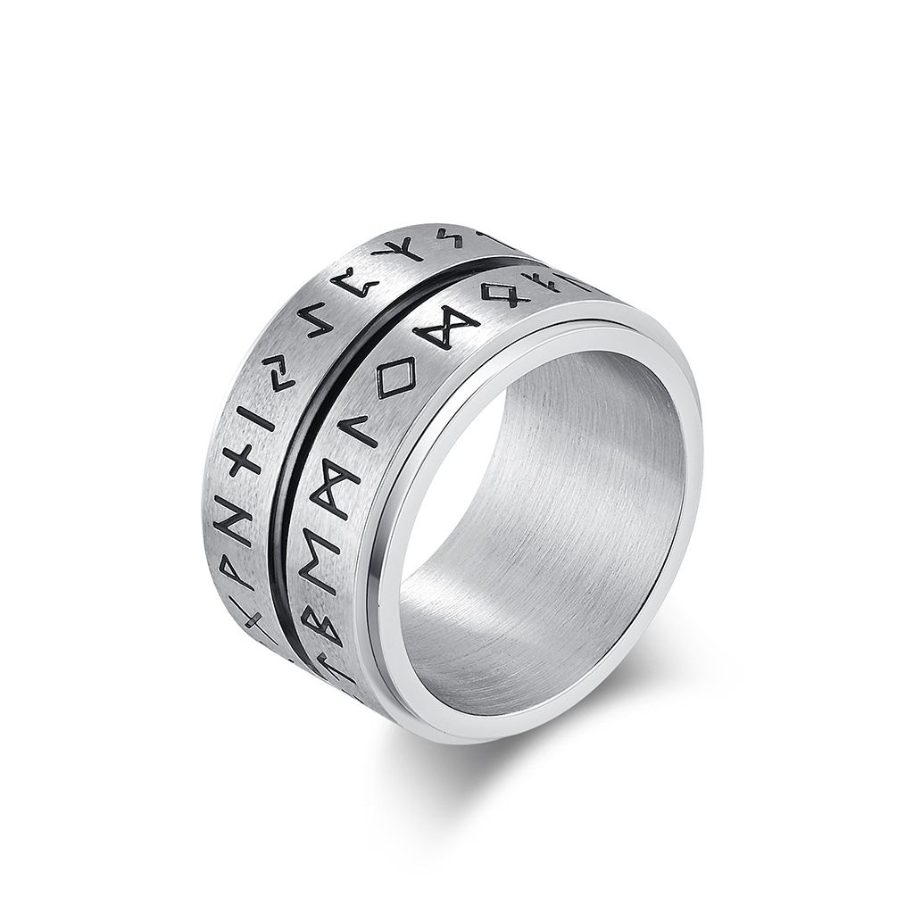 Retro Nordic rotatable Viking text stainless steel rotating ring ring men's wear titanium steel accessories hand jewelry_ipsvogv.com