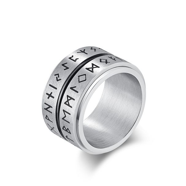 Retro Nordic rotatable Viking text stainless steel rotating ring ring men's wear titanium steel accessories hand jewelry_ipsvogv.com