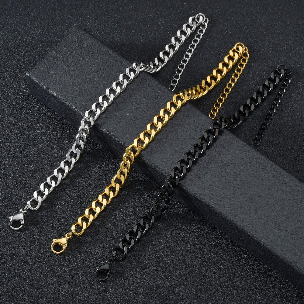Korean And Japanese Trend Cuban Titanium Steel Personality Three Colors Polished Double-Sided Gold Thick Chain Hip-Hop_ipsvogv.com