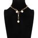 Simple hollow rectangular with adjustable pearl brooch women's necklace collarbone chain F2560_ipsvogv.com