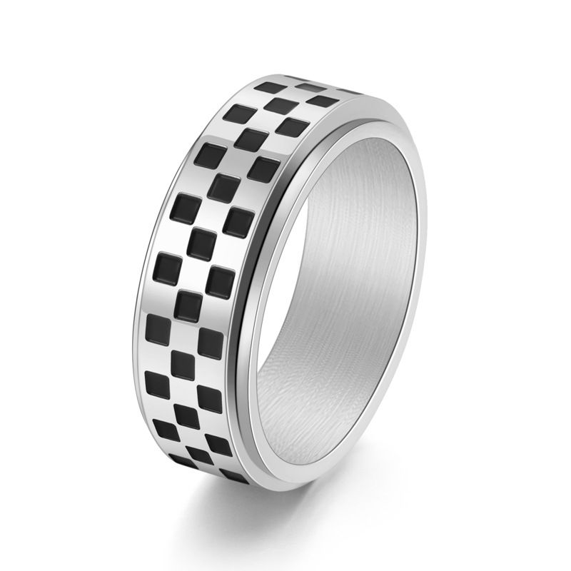 Men's Jewelry Trendy Stainless Steel Black And White Chessboard Rotatable Ring Fashionable Titanium Steel Ring Jewelry_ipsvogv.com