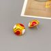 Vintage Enamel Round Hemisphere Silver Needle with Brass Electroplated Gold Fashion Earrings_ipsvogv.com