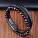 Men's Jewelry Natural Stone Volcanic Stone Leather Bracelet Stainless Steel Leather Braided Bracelet Multi Layer Men's Titanium Steel Jewelry_ipsvogv.com