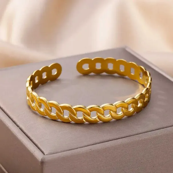 Charm Bracelets Stainless Steel Bangle Bracelet For Women Girls Gold Plated Opening Band Bangles Wedding Aesthetic_ipsvogv.com