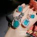 Italian Cheetah Sea Blue Pendant Necklace Vintage Pala Luxury Waterdrop Zircon Ring_ipsvogv.com