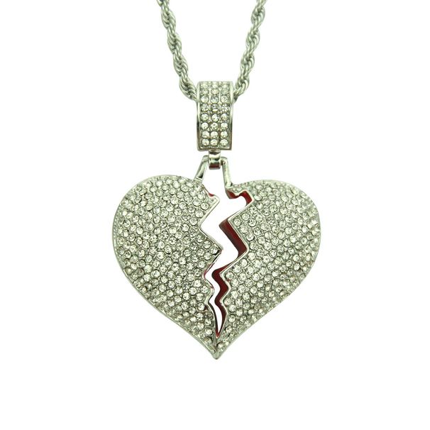 Pop Hip Hop Men's Broken Heart Alloy Heartbreak Pendant Necklace_ipsvogv.com