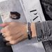 Trendy Yellow Tiger Double Layer OT Buckle Titanium Steel Bracelet Natural Matte Map Stone High-end Versatile Men's_ipsvogv.com