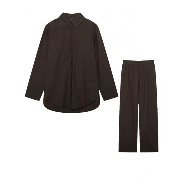Women's Clothing women's two piece set women's lapel long sleeved shirt spring and autumn casual solid color pants wide leg suit_ipsvogv.com